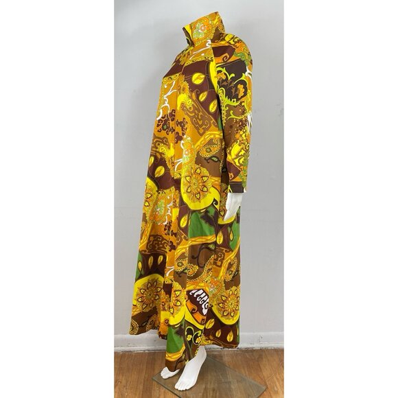 Vintage Floral Paisley Nightgown Size Medium 1960s Maxi Mock Neck Dressing Gown - Picture 4 of 8